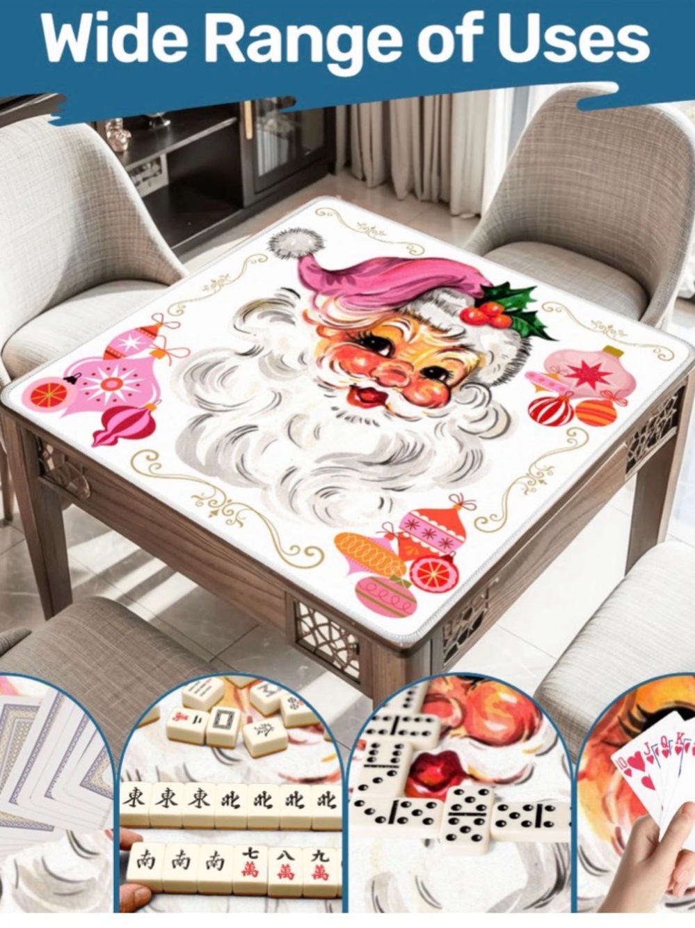 NEW Custom Designed Festive Santa Holiday Christmas Themed Mahjong Mat - Picture 5 of 5